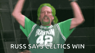Man In Green Jersey Number 42 Says Russ Says Celtics Win GIF