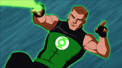Man In Green Lantern Costume Holding Green Light GIF