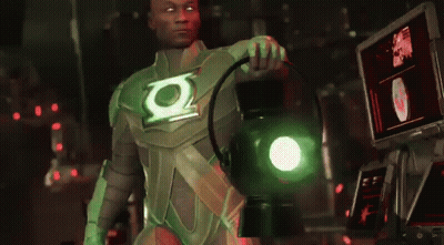 Man In Green Lantern Costume Holding Lantern GIF