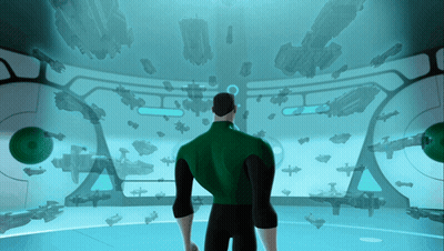 Man In Green Lantern Costume In Front Of Screen GIF