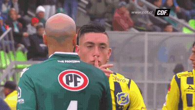 Man In Green PF Jersey Shushing GIF