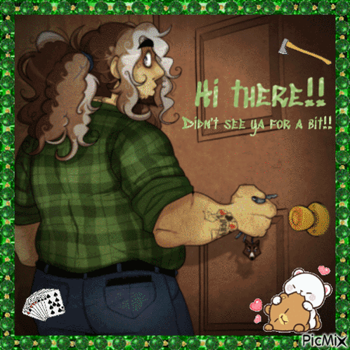 Man In Green Plaid Shirt In Front Of Door Hi There GIF