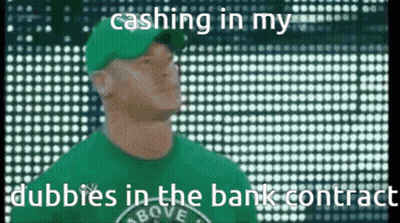 Man In Green Shirt Cashing In My Dubbies In The Bank Contract GIF