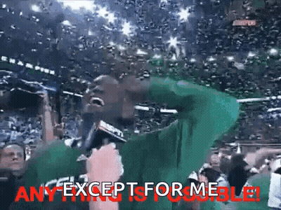 Man In Green Shirt Holding Microphone Saying Any Except For Me GIF