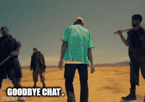 Man In Green Shirt In Desert With Goodbye Chat Text GIF
