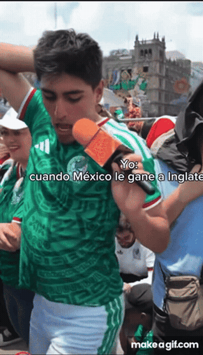 Man in Green Shirt Interviewed by Reporter Yo Cuando Mexico Le Gane a Inglate