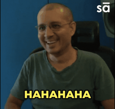 Man In Green Shirt Laughing With Hahaha GIF