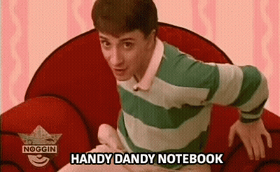 Man In Green Striped Shirt Handy Dandy Notebook GIF