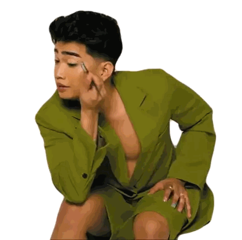 Man In Green Suit Applying Makeup Sticker