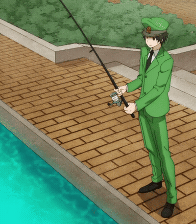 Man In Green Suit Holding Fishing Pole GIF