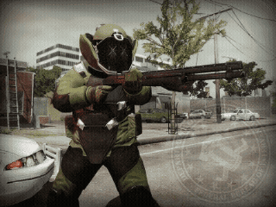 Man In Green Suit Holding Shotgun FBI Badge GIF