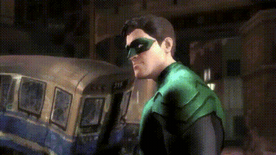 Man In Green Superhero Costume In Front Of Bus 212 GIF
