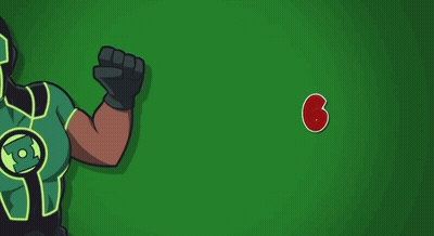 Man In Green Superhero Costume With Number 6 GIF