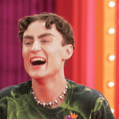Man In Green Tie Dye Shirt Laughing GIF