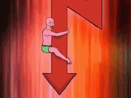 Man In Green Underwear Holding Red Arrow GIF