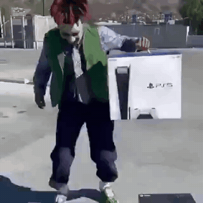 Man In Green Vest Carrying PS5 GIF