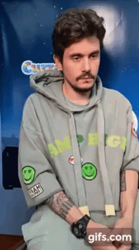 Man In Grey Hoodie With Smiley Sleeves GIF