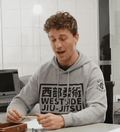 Man In Grey Westside Jiu-Jitsu Sweatshirt GIF