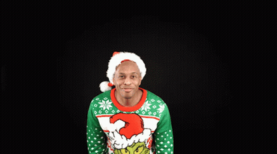 Man In Grinch Christmas Sweater And Santa Hat GIF