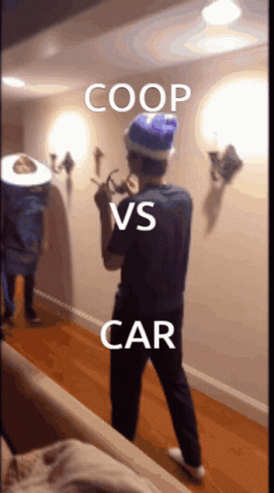 Man In Hallway Coop Vs Car GIF