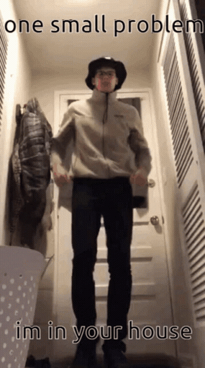Man In Hallway Saying One Small Problem Im In Your House GIF