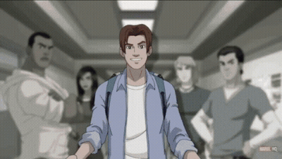 Man In Hallway With Marvel HQ Logo GIF