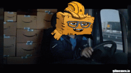 Man In Hard Hat And Glasses Driving Truck GIF