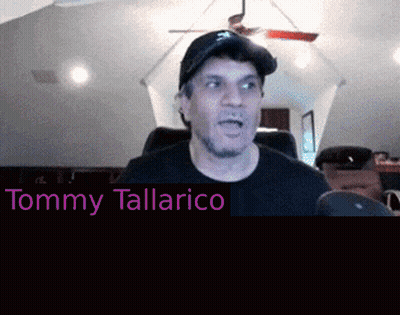 Man In Hat And Black Shirt With Tommy Tallarico Name GIF