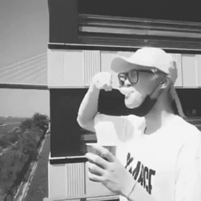 Man In Hat And Glasses Drinking From Y.M.Ace Cup GIF