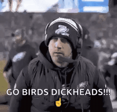 Man In Hat And Headphones On Football Field Saying Go Birds Dickheads GIF