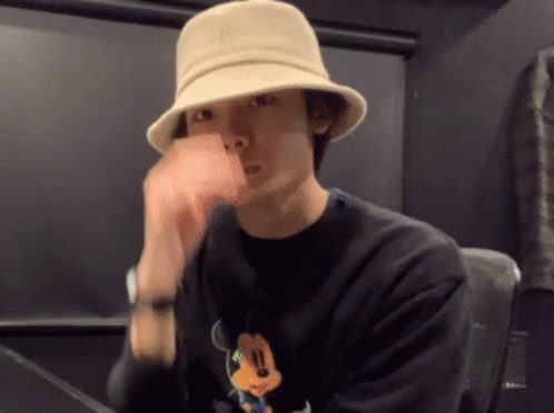 Man In Hat And Mickey Mouse Sweater GIF