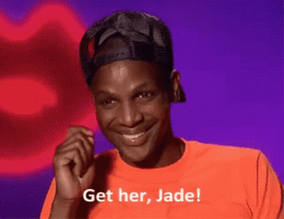 Man In Hat And Orange Shirt Saying Get Her Jade GIF