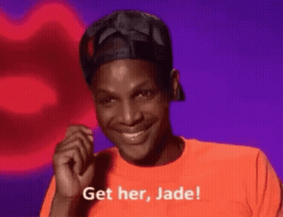 Man In Hat And Orange Shirt Says Get Her Jade GIF