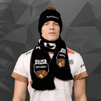Man In Hat And Scarf Saying Gdansk GIF