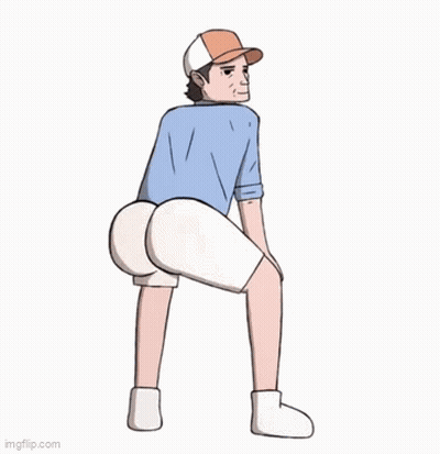 Man In Hat And Shorts Squatting With Butt Showing GIF