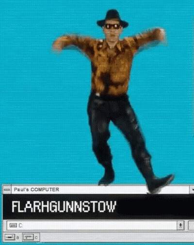 Man In Hat And Sunglasses Dancing At Paul's Computer GIF