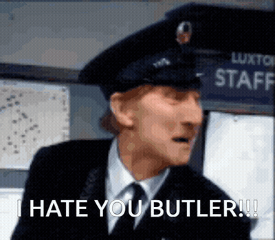 Man In Hat And Tie Says I Hate You Butler GIF