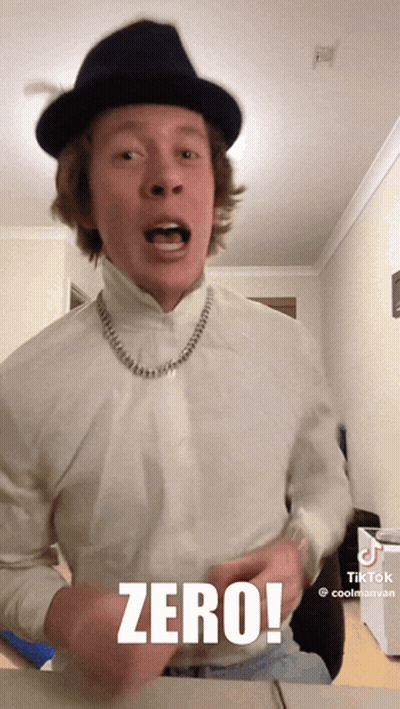 Man In Hat And Turtleneck With Zero On Shirt GIF