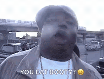 Man In Hat And White Shirt Says You Eat Booty GIF