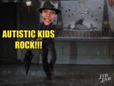 Man In Hat Dancing In Rain Saying Autistic Kids Rock GIF
