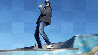 Man In Hat Saying Aaron Standing On Ramp GIF