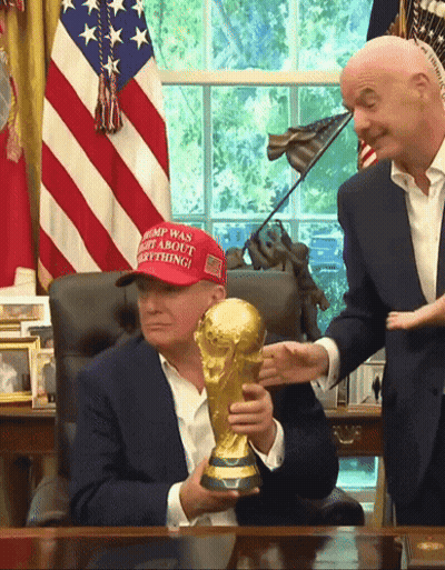 Man In Hat Saying Trump Was Right About Everything Holds Trophy GIF