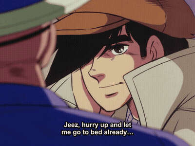 Man In Hat Telling Another Jeez Hurry Up Let Me Go To Bed GIF