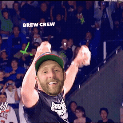 Man In Hat Wearing Brew Crew Shirt GIF