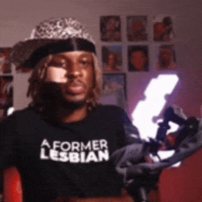 Man In Hat With A Former Lesbian Shirt GIF