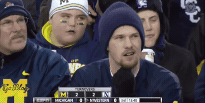 Man In Hat With Letter M Watching Football GIF