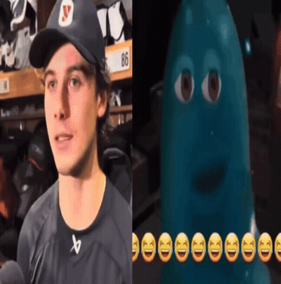 Man In Hat With Number 86 Beside Cartoon Character GIF