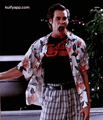 Man In Hawaiian Shirt And Plaid Pants Screaming GIF