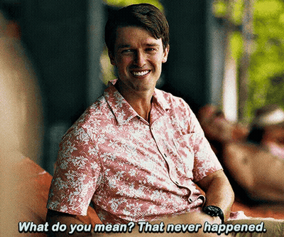 Man In Hawaiian Shirt Asking What Do You Mean That Never Happened GIF