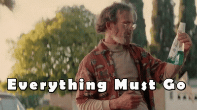Man In Hawaiian Shirt Holding Green Bottle Saying Everything Must Go GIF